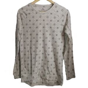 ROOTS Beige Abstract Print Cosy Loungewear Stretchy T-shirt Size Small